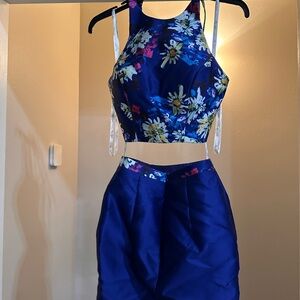 Floral Blue Crop Top and Skirt Set